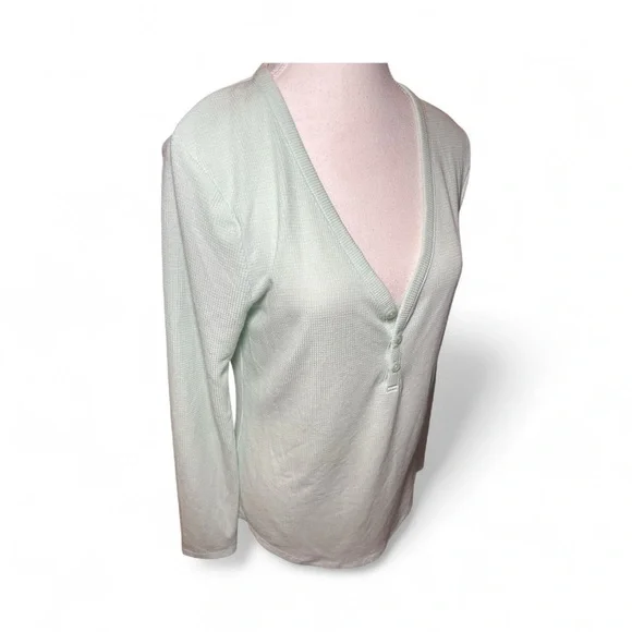 Athleta Wind Down Sleep Top Henley Long Sleeve Pajama Lounge Tee Green M - Picture 7 of 7